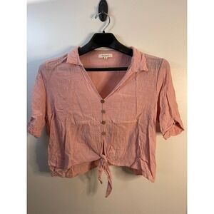 Herinbe tu Kids Pink Cotton Gauze Tie Front Button Up Blouse XL M11134